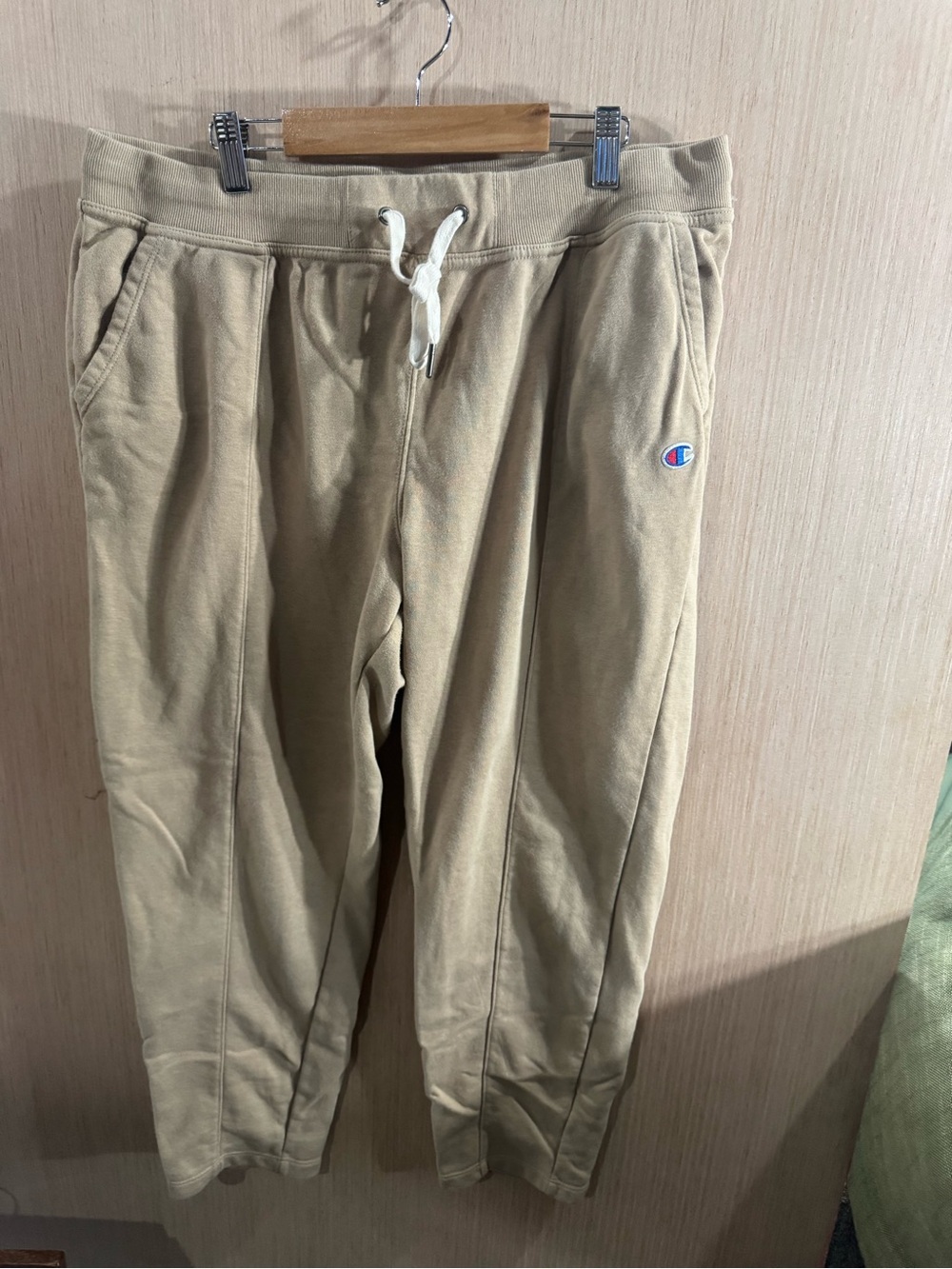 Champion Campus French Terry Ankle Beige Pull-On Sweatpants Drawstring Size L